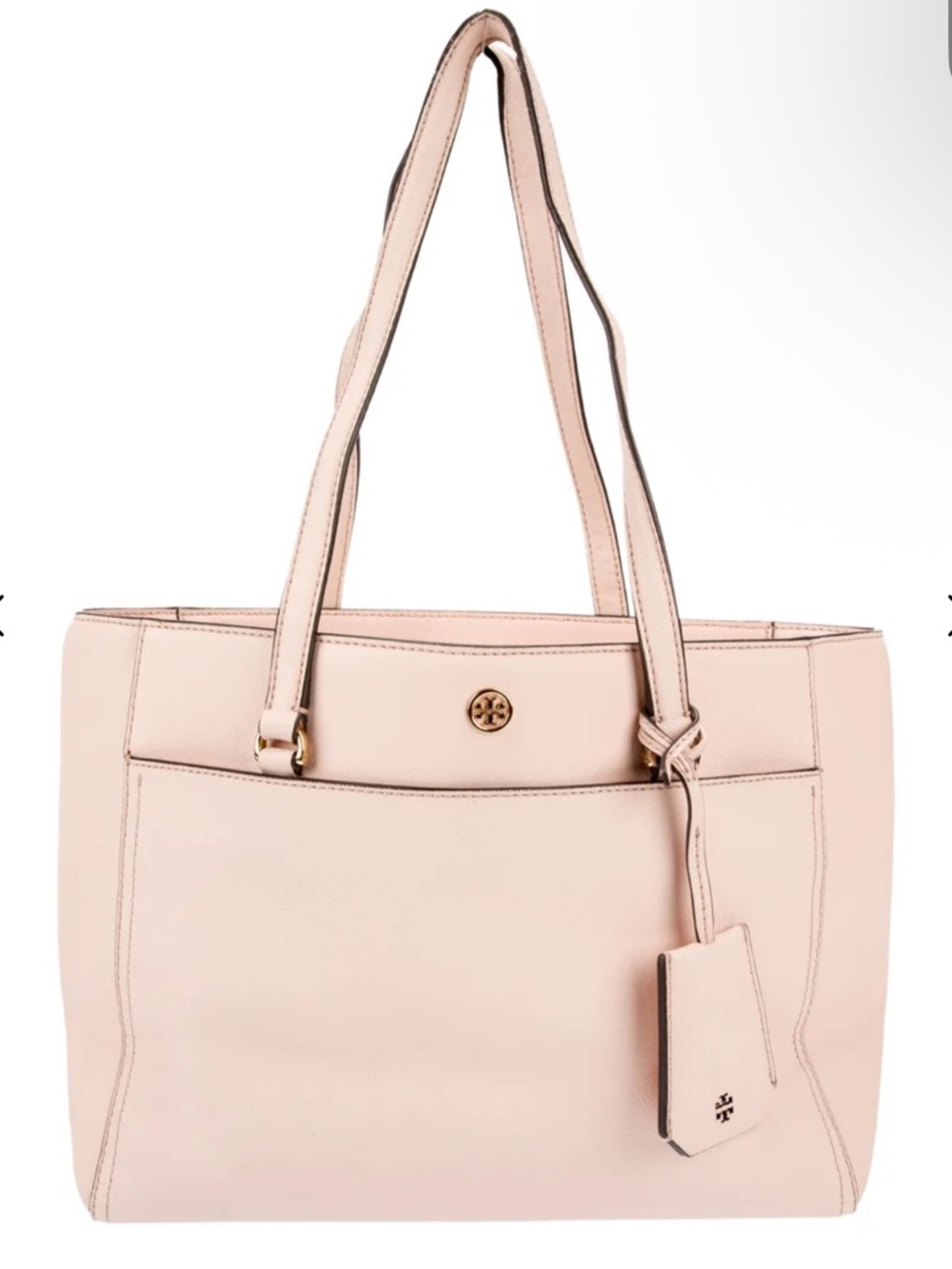Tory Burch Pale Blush Leather Tote with Logo Tag